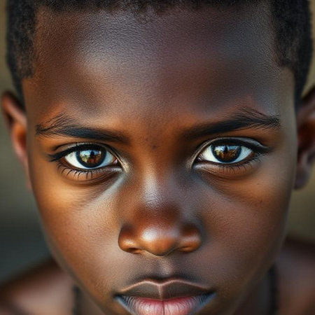 Portrait of a beautiful little African boy with blue eyes.の素材