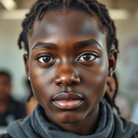 Portrait of a young African American woman looking at cameraの素材