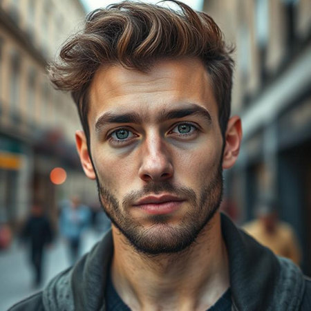 Portrait of a handsome young man in the streets of Paris.の素材