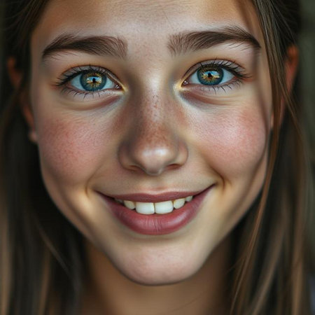 Portrait of a beautiful young girl with blue eyes, close-upの素材