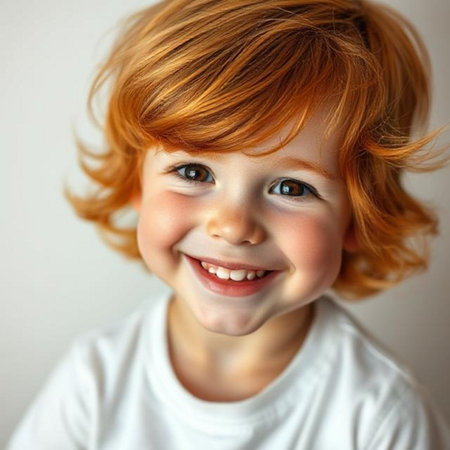 Portrait of a smiling red-haired boy with frecklesの素材