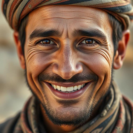 Portrait of happy Indian man smiling at camera. Close-up portrait.の素材