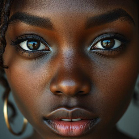 Close up portrait of beautiful African American woman with perfect skinの素材