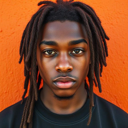 Portrait of young African American man with dreadlocks.の素材