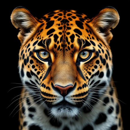 Portrait of a leopard on a black background. Studio shot.の素材