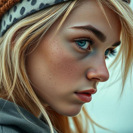 Close up portrait of a beautiful young woman with natural make-upの素材