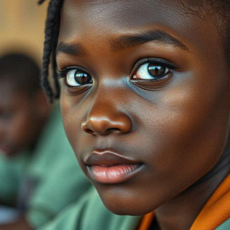 Portrait of a cute little African girl in school uniform.の素材