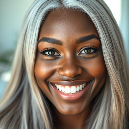 Closeup portrait of a beautiful young African American woman smilingの素材