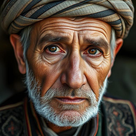 Portrait of an old Indian man with a beard and mustache.の素材