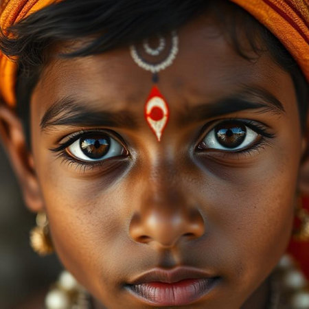 Portrait of a beautiful young Indian girl, close-up.の素材