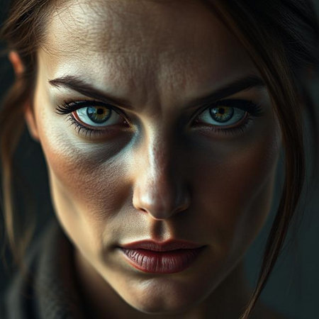 Close-up portrait of a beautiful young woman with blue eyes.の素材