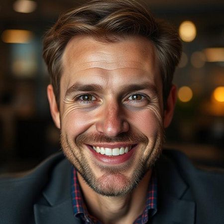 Portrait of a handsome man smiling and looking at the camera.の素材