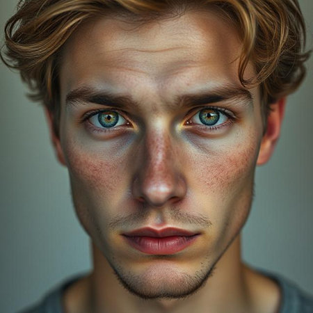 Portrait of a handsome young man with blond hair and blue eyesの素材