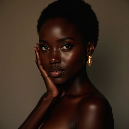 Portrait of a beautiful African American woman with perfect skinの素材