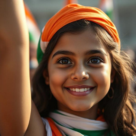 Indian girl in a bandana at the Holi festival in Indiaの素材