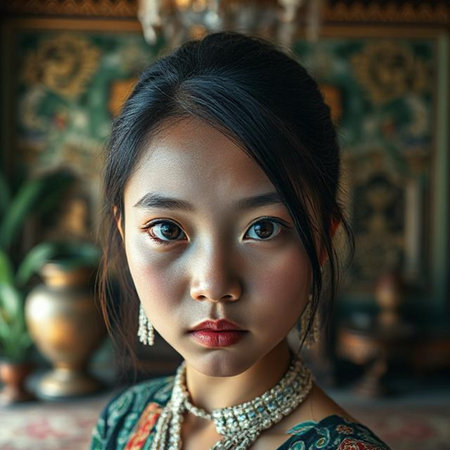Portrait of a beautiful Asian girl in traditional Thai dress.の素材