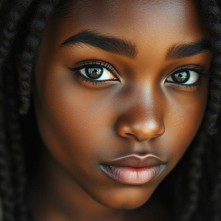 Close-up portrait of a beautiful African American woman.の素材
