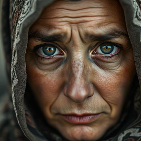 Close-up portrait of an elderly woman with a mysterious look.の素材