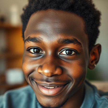 Portrait of a happy young African American man looking at cameraの素材