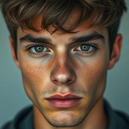 Close-up portrait of a handsome young man. Men's beauty, fashion.の素材