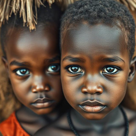 African little girls in the village. Close up portrait of a beautiful African little girls.の素材