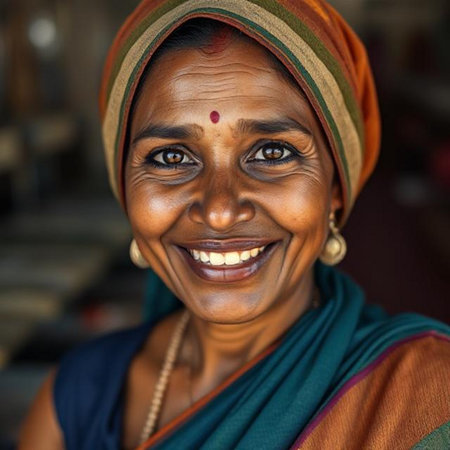 Portrait of a smiling Indian womanの素材