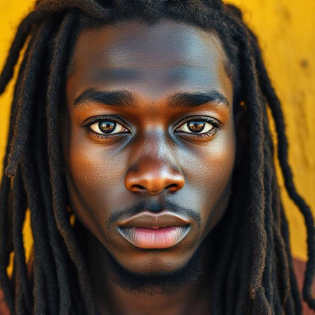 Portrait of African American young man with dreadlocks.の素材