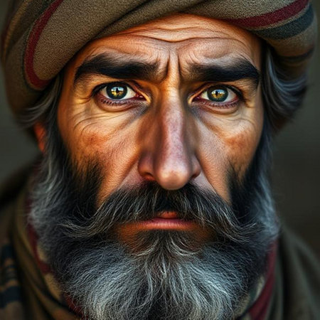 Portrait of an old man with a long beard and mustache. Close-up.の素材