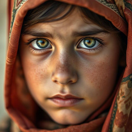 Close-up portrait of a beautiful girl with blue eyes in a veilの素材