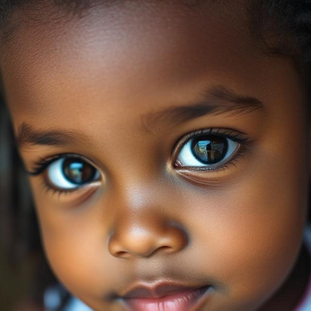 Portrait of a cute little African American girl with blue eyesの素材