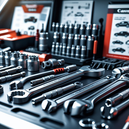 Set of tools in a tool box. 3D rendering. Toned image.の素材