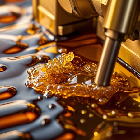 Close-up of the extraction of oil by a milling machineの素材