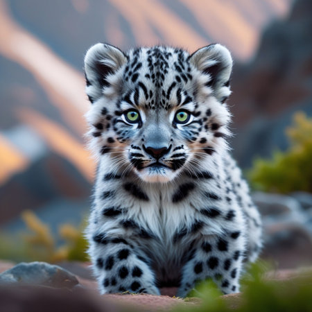 Snow leopard (Panthera pardus) in natural habitatの素材