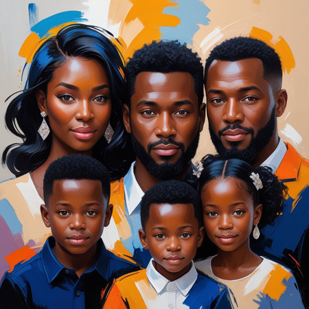 Group portrait of African American family. Multiethnic people.の素材