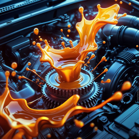 Car engine with gear wheels and paint splashes. 3d renderingの素材