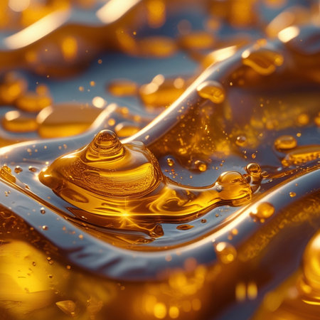 golden oil drop macro close up abstract background. 3d renderの素材