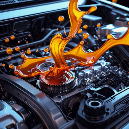 3d rendering of car engine with orange paint splashing on itの素材