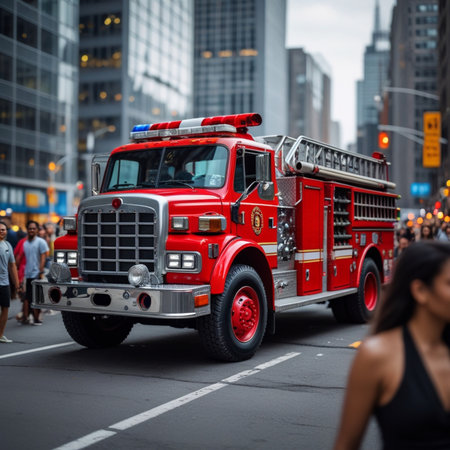New York City Fire Department Fire Engine in NYCの素材
