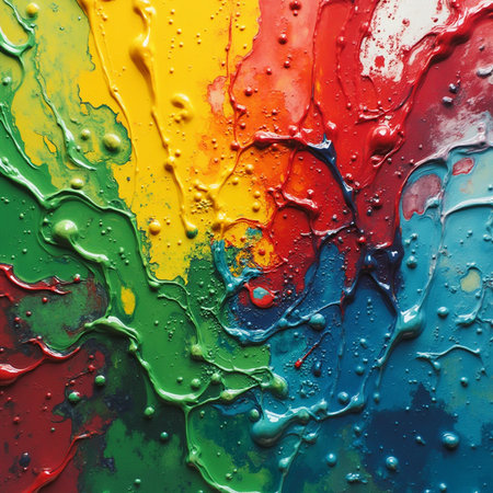 abstract background of oil paint splashes in red, blue and yellow colorsの素材