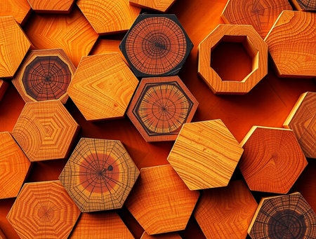 Wooden hexagon pattern background. 3d illustration. High resolutionの素材