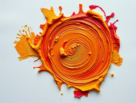 Abstract colorful acrylic paint splashes on white background. Top view.の素材