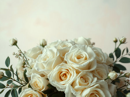 Beautiful bouquet of white roses on light background, closeupの素材