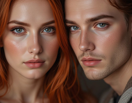 Close-up portrait of a beautiful young couple with red hair.の素材