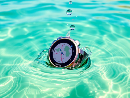 Time is money concept. The watch falls into the water on a green background.の素材