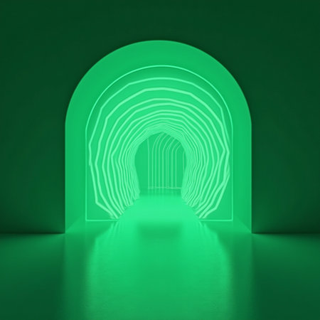 3d illustration of green tunnel with light and shadow on the wallの素材
