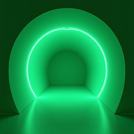 Green abstract background with neon light. 3d rendering, 3d illustration.の素材