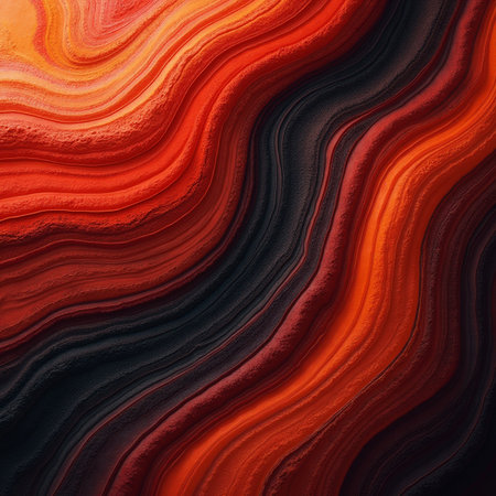 Abstract background with red, orange and black waves. 3d renderingの素材
