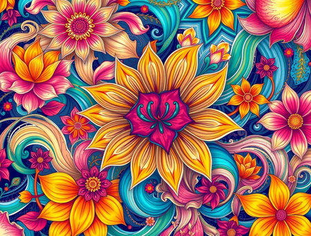 Seamless pattern with colorful flowers. floral background. vector illustration.の素材