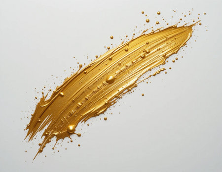 golden paint on a white background, close-up of photoの素材