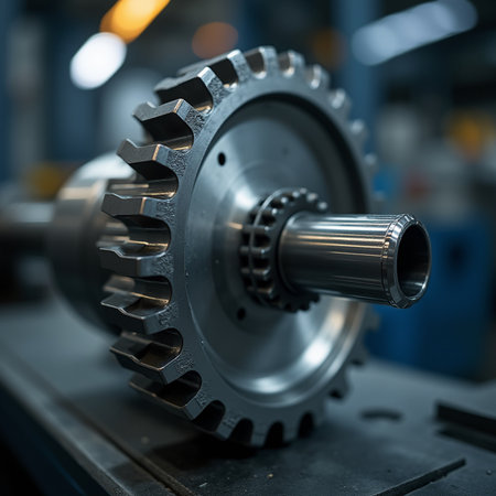 Gear wheel on a CNC lathe machine. Industrial background.の素材